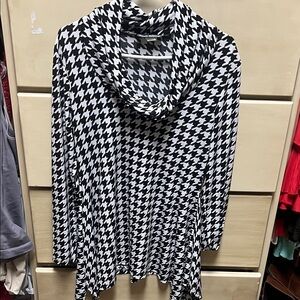 Women's Black & White Houndstooth Cowl Neck Dress